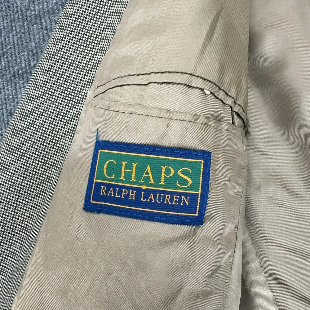 Vintage Chaps Ralph Lauren Blazer Mens Tan Wool‎ Houndstooth Two Button Classic